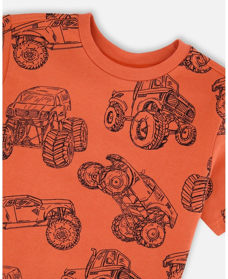 Deux par Deux Big Boys Cotton Jersey T-Shirt Printed Trucks