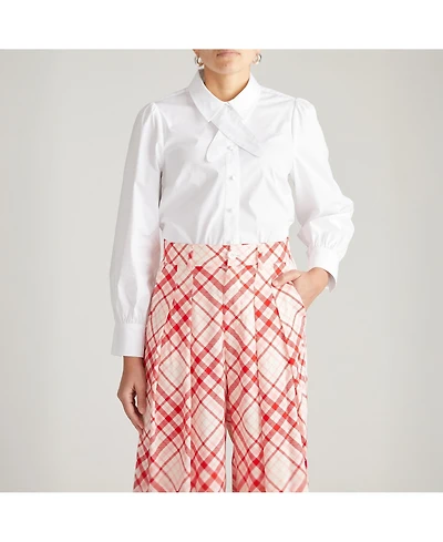 Universal Standard Plus Janet Tie-Neck Cotton Poplin Shirt