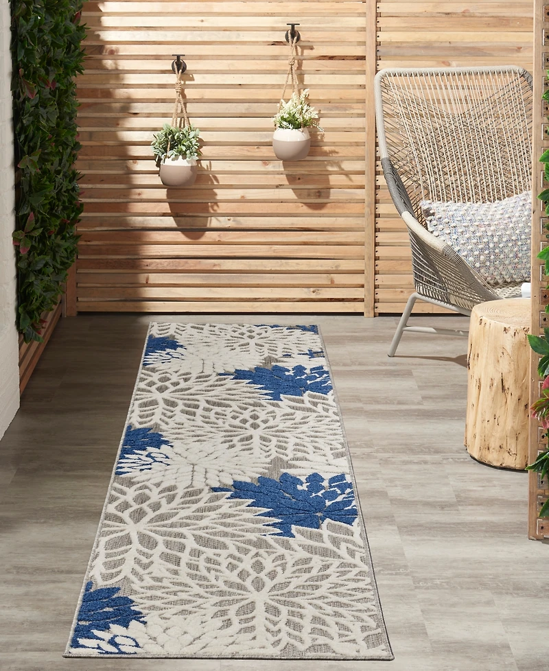 Nourison Home Aloha ALH05 Ivory and Navy 2'3" x 12' Runner Rug