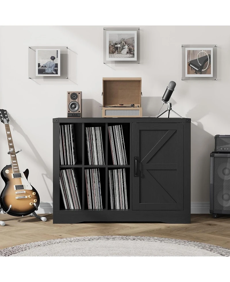 gaomon Farmhouse Record Player Stand with Barn Doors, 39.4" Turntable Table with Shelves