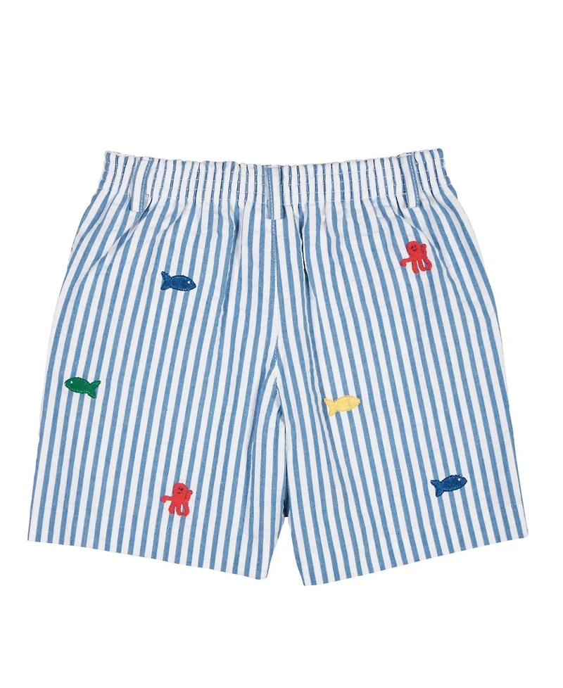 Florence Eiseman Little Boys Seersucker Shorts with Embroidered Sea Creatures
