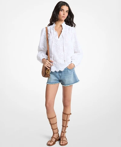 Michael Kors Women's Embroidered V-Neck Frill Top