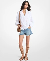 Michael Kors Women's Embroidered V-Neck Frill Top