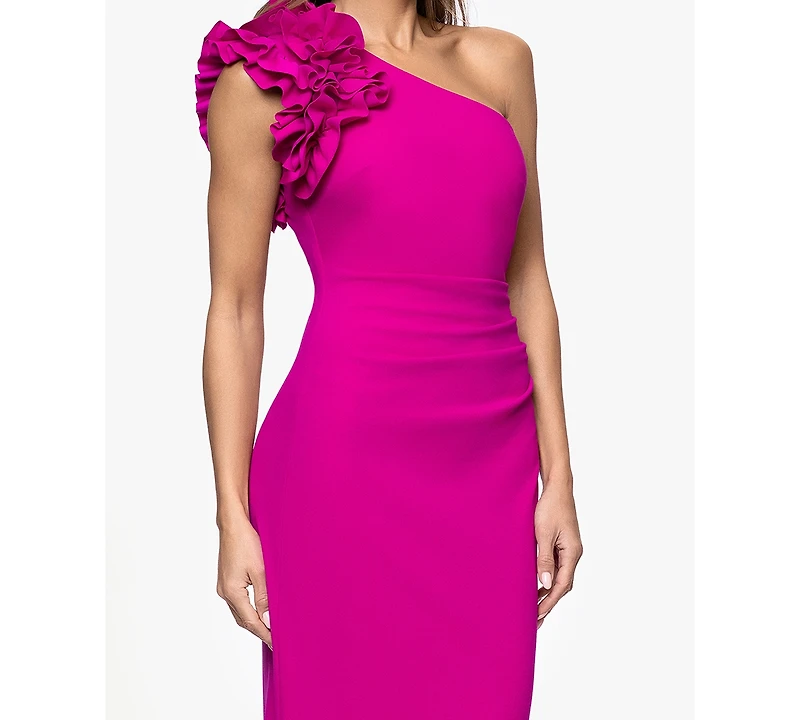Xscape Women's One-Shoulder Ruffle Ball Gown