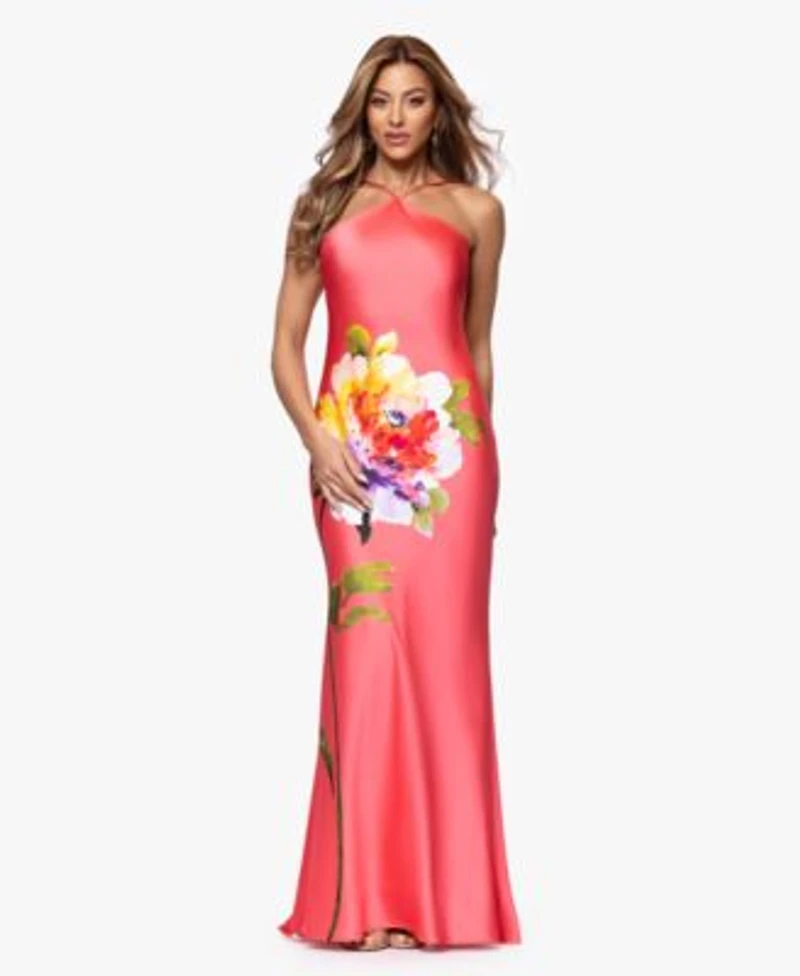 Xscape Womens Printed Halter Neck Gown