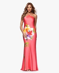Xscape Womens Printed Halter Neck Gown