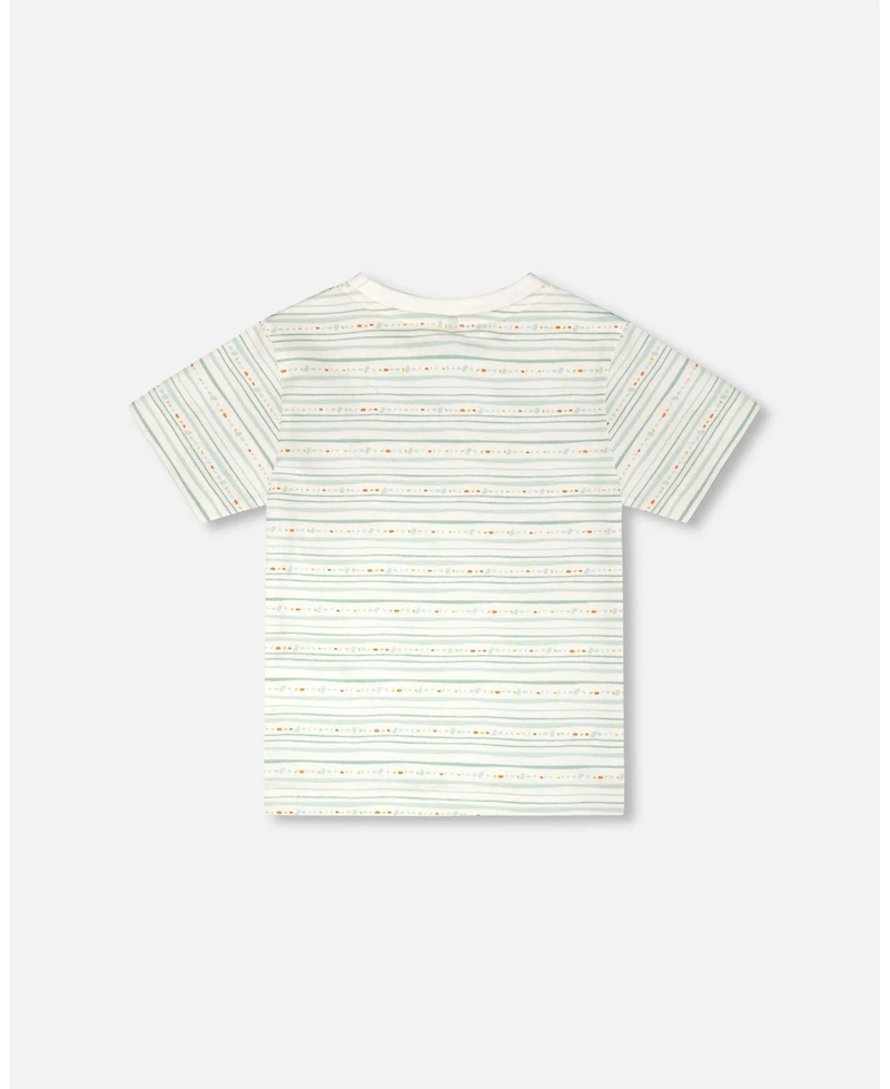 Deux par Baby Boys Cotton T-Shirt Printed Mint Green Lines