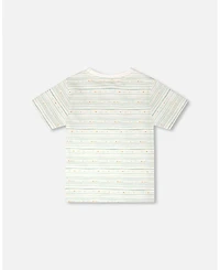 Deux par Baby Boys Cotton T-Shirt Printed Mint Green Lines