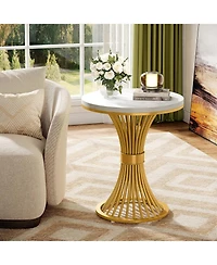 Tribesigns Round End Table Set of 2, Modern Faux Marble Side Table with Gold Metal Base, Small Bedside Nightstand, Wooden Accent Table