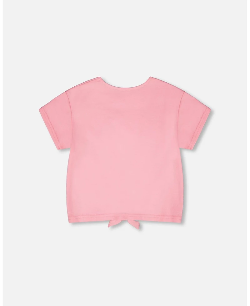 Deux par Big Girls Cotton Jersey T-Shirt with Tie at Waist