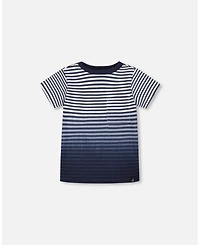 Deux par Big Boys ganic Cotton Short Sleeve T-Shirt Blue Gradient Stripes