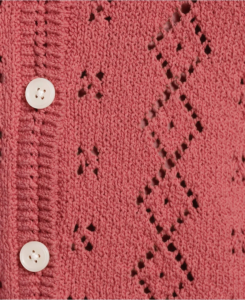 Lands' End Plus Pointelle Crew Neck Cardigan Sweater