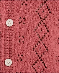 Lands' End Plus Pointelle Crew Neck Cardigan Sweater