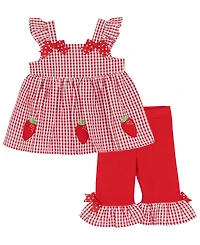 Rare Editions Baby Girls' Strawberry Seersucker Square Neck Top and Capri Leggings, 2-Piece Set
