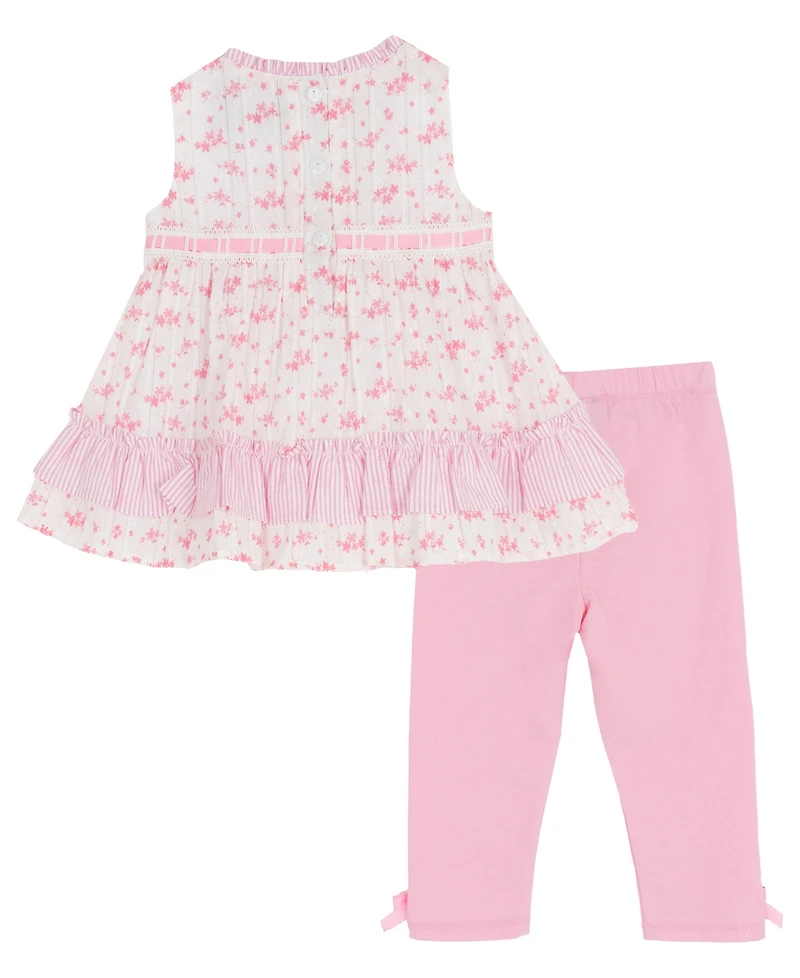 Rare Editions Baby Girls' Floral Crewneck Top and Pull-On Leggings, 2-Piece Set