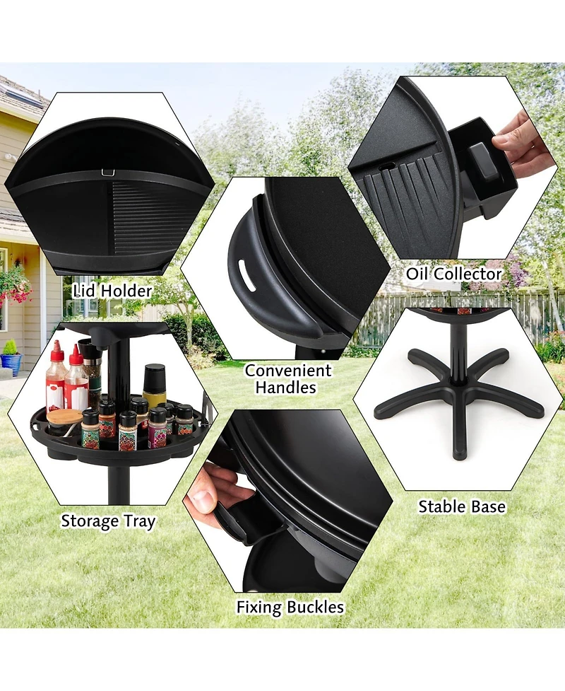 Ecooso Electric Bbq Grill 1200W Indoor Outdoor Grill with 2-Zone Non-Stick Grilling Plate