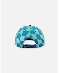 Deux par Deux Baby Boys Cap Teal Printed Checkerboard