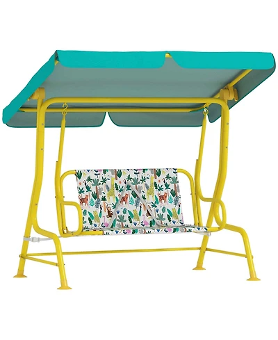 Qaba Kids 2-Seater Porch Swing with Seat Belts, Adjustable Canopy