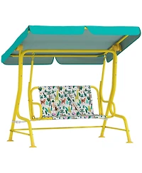 Qaba Kids 2-Seater Porch Swing with Seat Belts, Adjustable Canopy