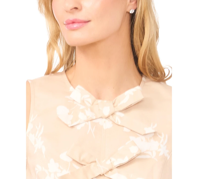 CeCe Women's Sleeveless Pleated Hem Bow Detail Crew Neck Blouse