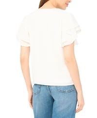 CeCe Women's V-Neck Double Flutter Sleeves Top