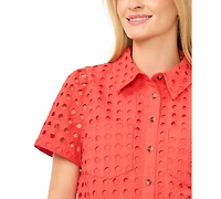 CeCe Women's Short-Sleeve Collared Button-Down Shirt