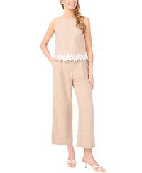 CeCe Women's Wide-Leg Bow Tie Cropped Pants