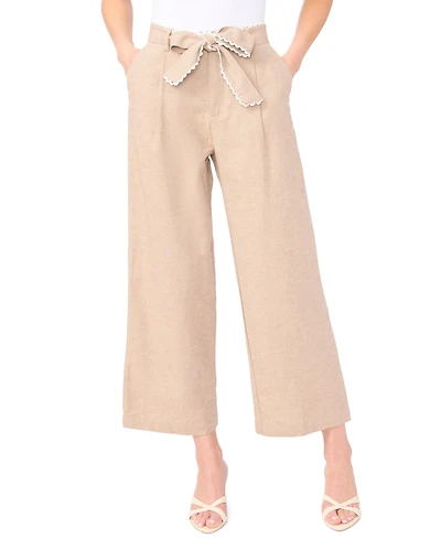 CeCe Women's Wide-Leg Bow Tie Cropped Pants