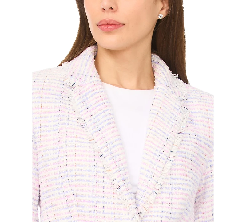 CeCe Women's Frayed Edge Detail Collared Straight Blazer