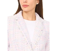 CeCe Women's Frayed Edge Detail Collared Straight Blazer