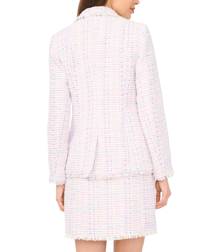 CeCe Women's Frayed Edge Detail Collared Straight Blazer