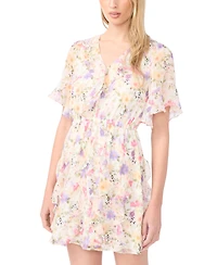 CeCe Women's Waterfall Ruffle Short-Sleeve V-Neck Mini Dress