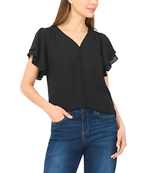 CeCe Women's V-Neck Double Flutter Sleeves Top