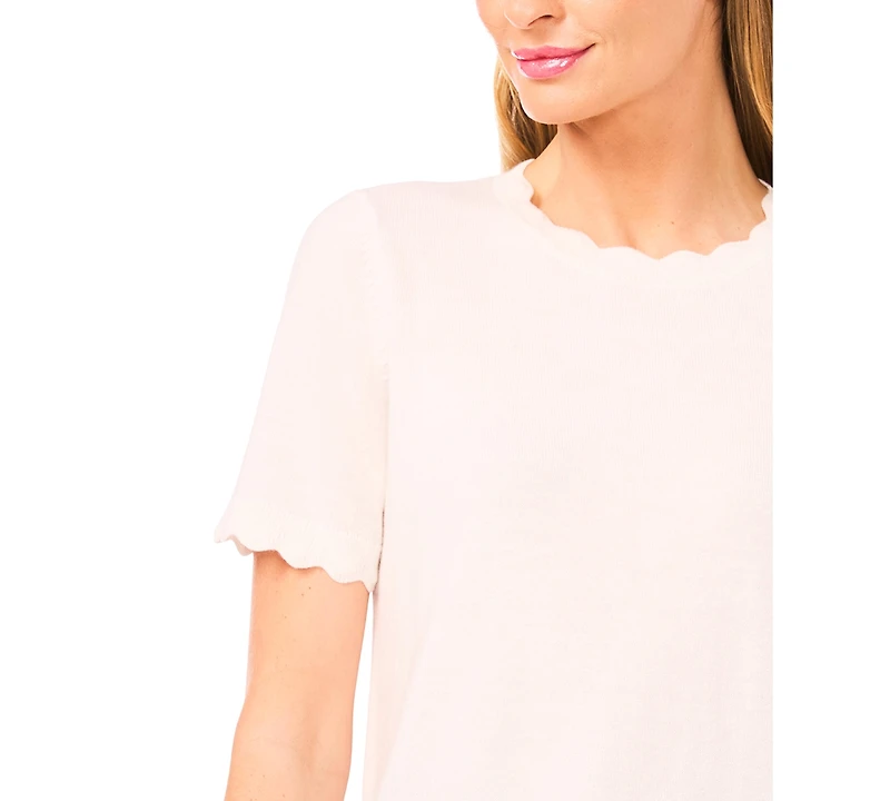CeCe Women's Scalloped Crew Neck Pull-On Sweater