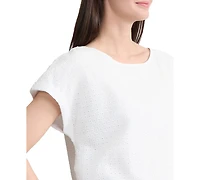 Jones New York Women's Eyelet Boat Neck Side Button Top