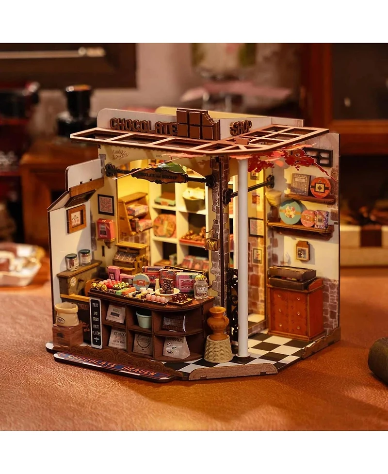 Robotime 3D Puzzles Chocolate Diy Miniature House Craft Kit Wooden Puzzle Chocolate Shop Set for Adult Kids Gifts