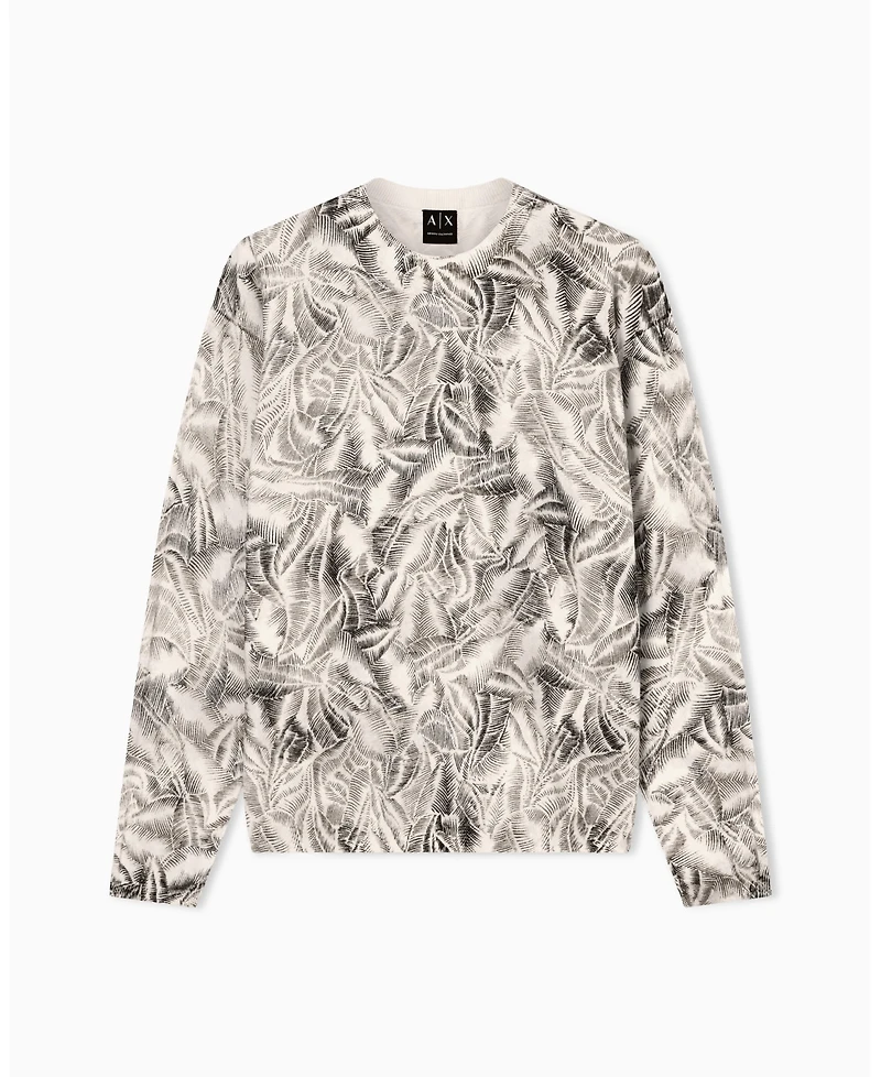 A|X Armani Exchange Men's Ibiza X Leaf Print Crewneck Sweater