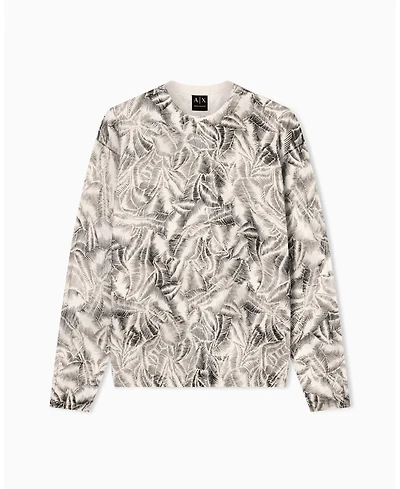 A|X Armani Exchange Men's Ibiza X Leaf Print Crewneck Sweater