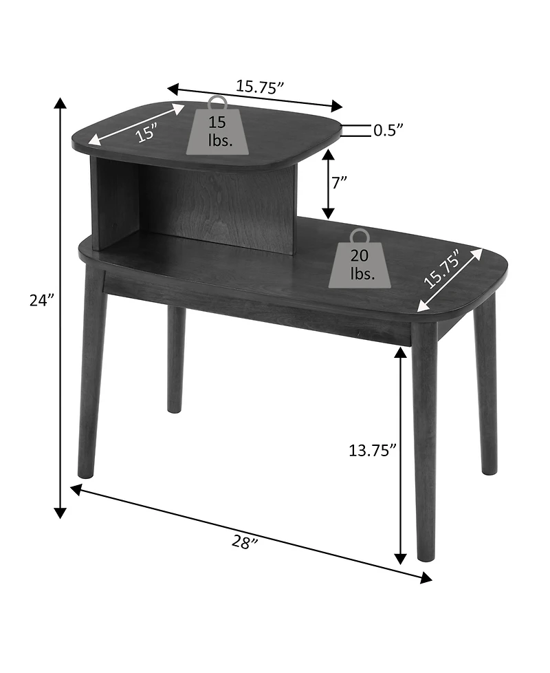 Convenience Concepts 15.75" Wood Maxwell Mid-Century 2-Tier Chairside End Table
