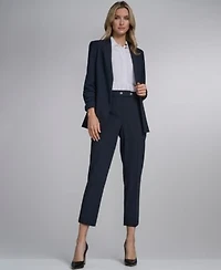 Calvin Klein Womens Sleeveless Collared Blouse With Pleated Front Open From Ruched Sleeve Jacket Slim Leg Pant