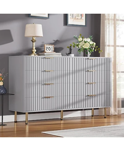gaomon Drawer Dresser for Bedroom, Fluted Dresser with Large Drawers and Sturdy Gold Legs Support