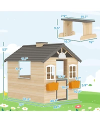 Hongge Wooden Outdoor Playhouse with Door Windows and Bench