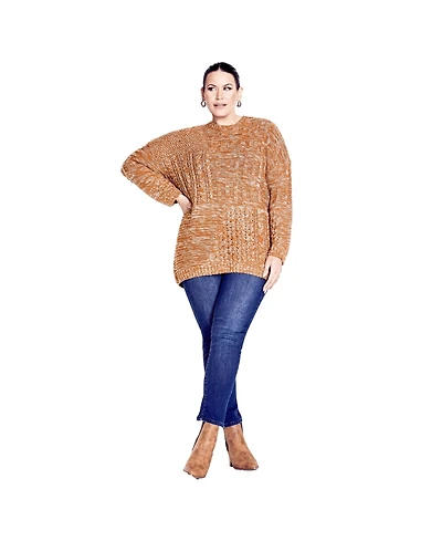 Avenue Women's Plus Charli Drop Shoulder Cable Sweater