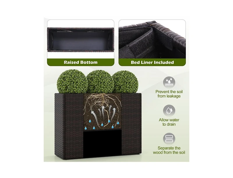 Slickblue 24 Inch Outdoor Wicker Raised Garden Bed with Pe Liner