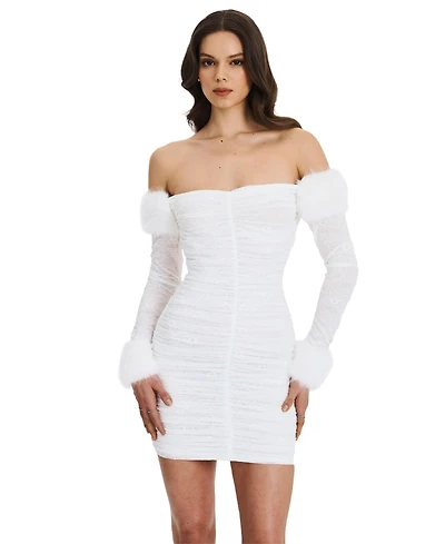 Miss Circle Women's Lani Lace Off-Shoulder Ruched Mini Dress