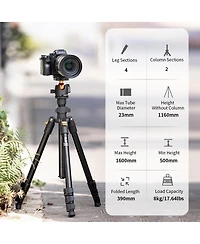 K&F Concept K234A1 4-Section Lightweight Aluminum Travel Vlog Tripod with Ball Head