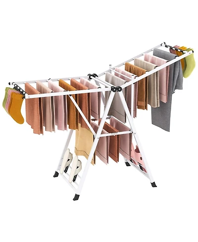 Ecooso 64" Clothes Drying Rack with Height-Adjustable Wings, Folding Laundry Rack
