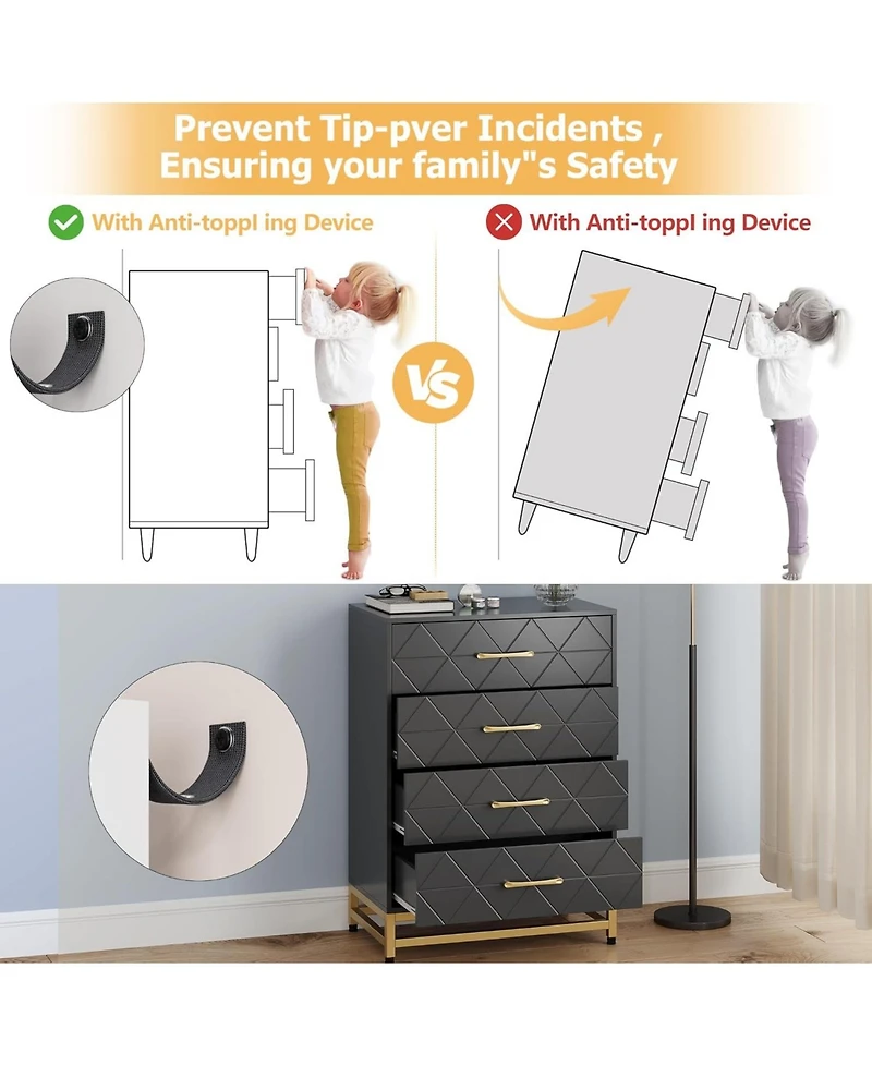 gaomon Wooden Dresser for Bedroom, Dressers & Chest of Drawers with 4 Drawer, Wood nightstand for Storage and Organization