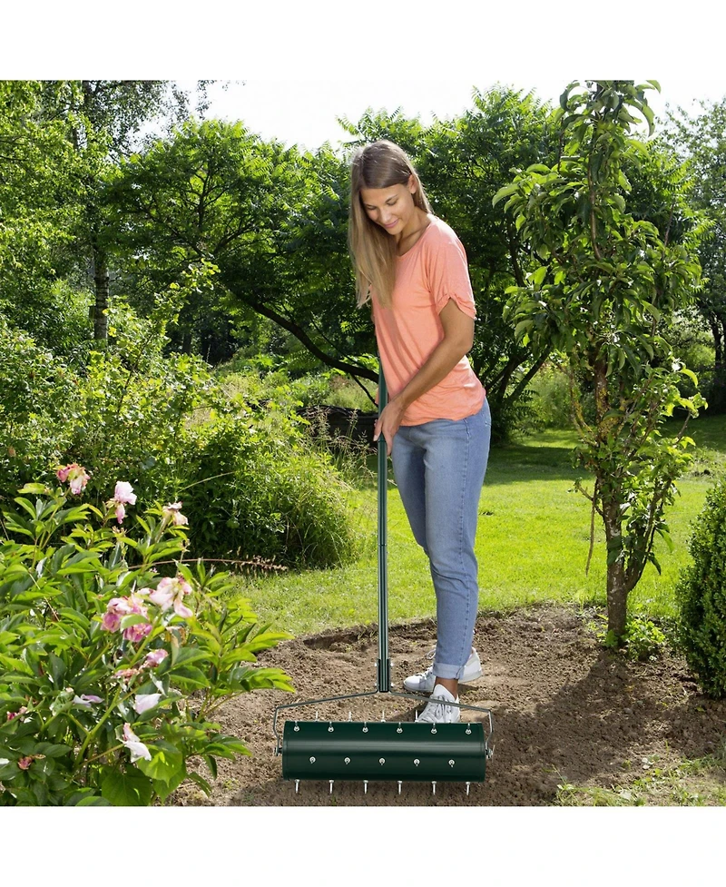 Sugift 21 Inch Manual Lawn Aerator with Detachable Handle Filled with Sand or Stone