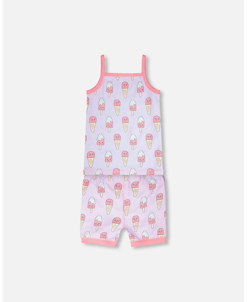 Deux par Baby Girls Cotton Two-Piece Pyjama Set Lilac Printed Ice Creams